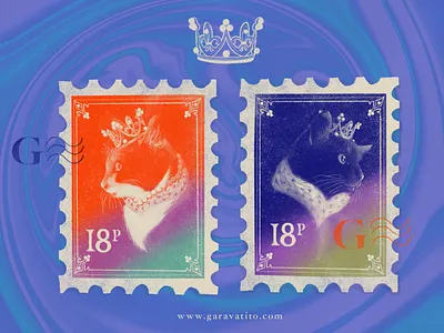 Royal Cat Stamps cat cats digital paint halloween illustration king king cat mail mail stamps procreate queen queen cat royal mail stamps