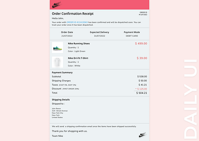 Daily UI - 17 : Email Receipt design ui