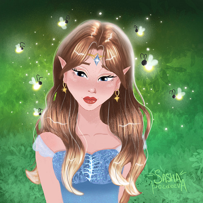 Лесной эльф design illustration typography vector web арт девушка комикс компьютерная графика лес магия мило милый арт персонаж портрет прокриэйт растр растровая графика фея эльф