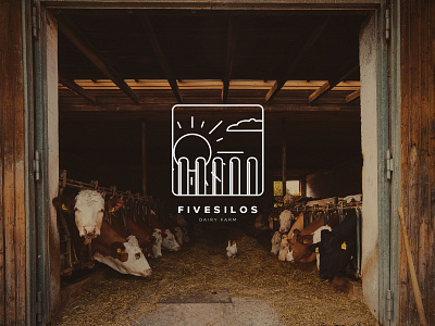Farming Line Art Icon (concept) branding dairy farming illustration logo silo sunshine