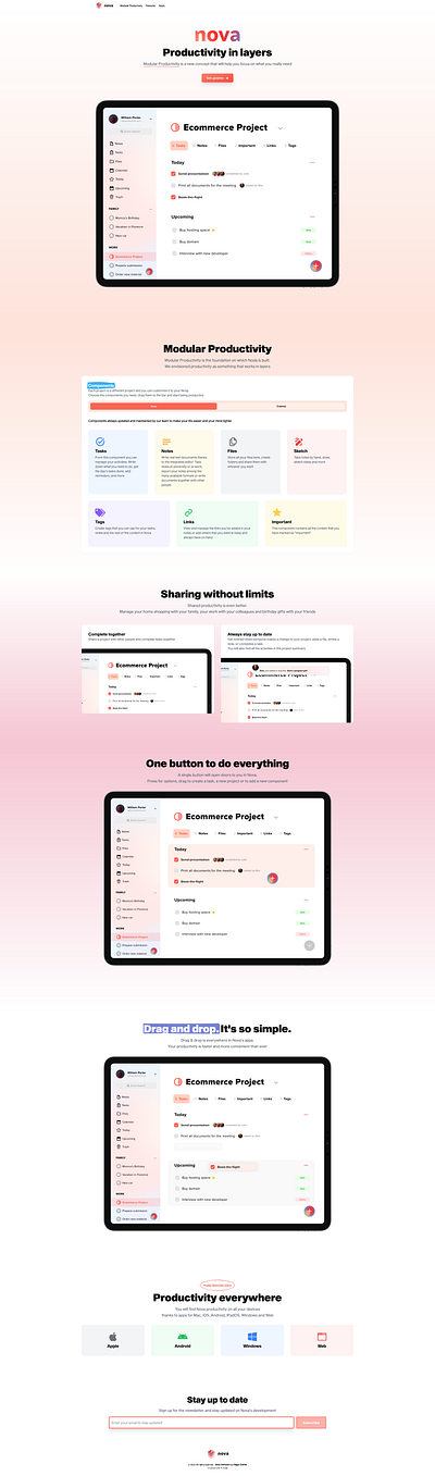 Nova - Productivity in layers (Landing Page) app app design branding landing page productivity productivity app