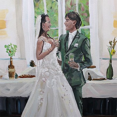 Detail newly weds live painting romantic wedding