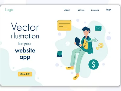Landing page employee uses a laptop for work. design flat illustration vector