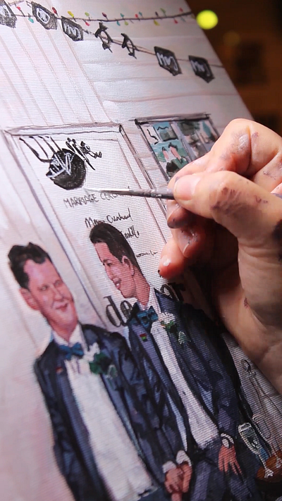 Detail from live wedding painting dutch live wedding painter love marriage painter painting wedding painting