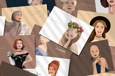 Collection of postcards with portraits "Different but Beautiful" age avatar beautiful female graphic design illustration portrait positivity postcard self acceptance self confidence self love trends uniqueness vector