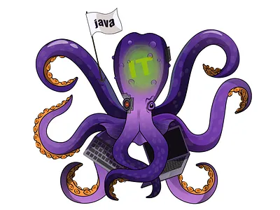 Kraken for Java learning website cartoon character design graphic design illustration illustrator java kraken lineart minimal modern octopus vector