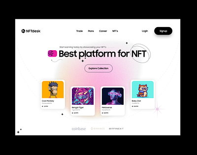 NFT Marketplace Hero Section bitcoin branding cryptocurrency design eth herosection illustration landingpage nft nftmarketplace nftwebsite typography ui uiux uiuxdesign website