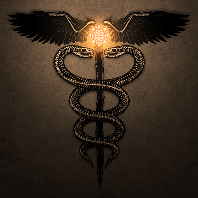Hermanubis Hypercube caduceus dark esoteric graphic design hermes hypercube illustration magic necromancy occult skeleton snakes vector witch