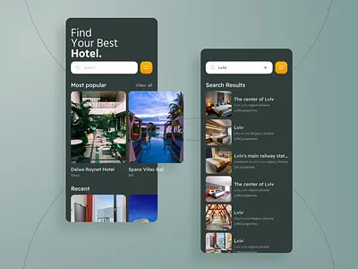 Hotel search 3 steps application clean design figma green hotel mobile search simple ui