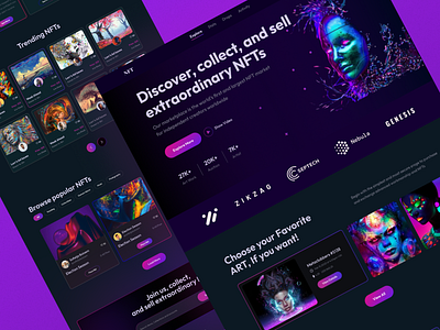 NFT Marketplace Website bitcoin blockchain btc clean crypto dark eth ethereum gradient landing page design marketplace metaverse nft nft marketplace opensea token trading ui ui design web design