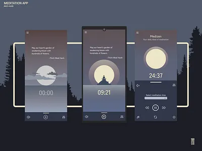 Medizen App Design, 2021 app frontend meditation react relaxation software timer ui design user interface webapp