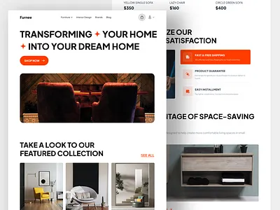 Furnee - Furniture Shop Landing Page clean design ecommerce furniture furniture app furniture design furniture landing page furniture shop furniture store furniture website interior landing page marketplace marketplace website minimalism minimalist office furniture shopify store web design website design