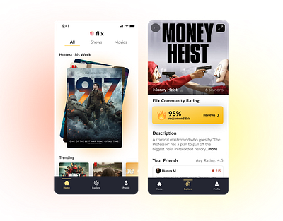 flix -- a central home for all things movies and shows. branding design figma illustration logo minimal mobile movie netflix product productdesign shows ui ux