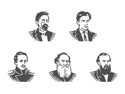 Portraits of great Russian writers and poets for a packaging design engrave engraving etch etching illustration label logo pen and ink portrait scratchboard tattoo ui vector engraving woodcut