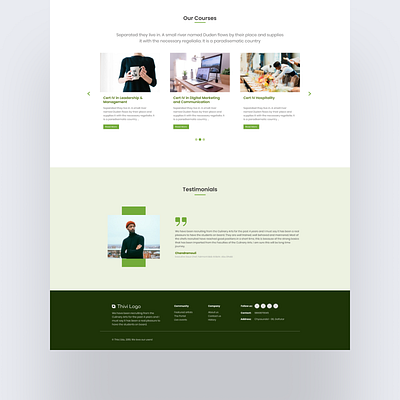 Courses, Testimonials and Footer section of THIVI Education branding design ui ux website