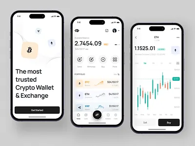 Crypto Exchange Mobile App - Crypfin bitcoin btc clean crypto app crypto mobile app cryptocurrency exchange finance app investment ios ios 16 iphone 14 minimalist mobile nft onboarding statistics ui wallet wallet app