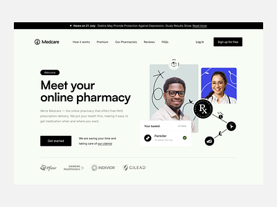 Medcare: Landing page, extra pages deliver delivery drags health healthcare landing page medicine p2c patient pharmacy pills user experience user inteface visual identity web