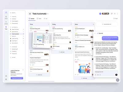 AI SaaS Dashboard ai chat ai chat ui ai dashboard ai saas dashboard dashboard ui figma design framer template kanban minimal ui productivity app saas saas design task automation task manager task tracking team trello alternative ui design web app design