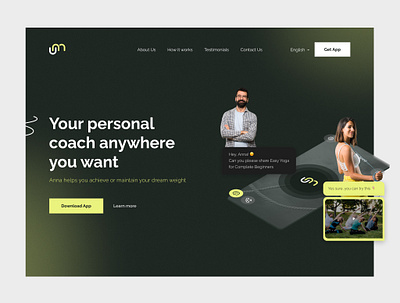 UM - Your Personal Weight Loss Coach - Redesign Website. app body branding coach colors design fitness gym health startup illustration personal coach physique sport strength trainer training ui ux workout workout app