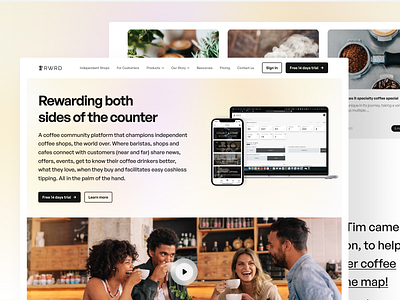 RWRD Website Design agency branding coffee design graphic design hero section illustration landing page landing page design reward rwrd ui uiux ux web web design website website design