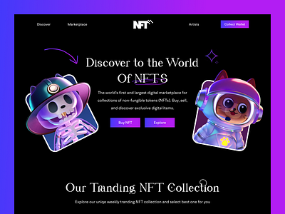 NFT Landing Page Design colorful web design gradient header moonstar nft nft nft design nft landing page nft marketplace nft website ui uidesign web web ui web3 webdesign