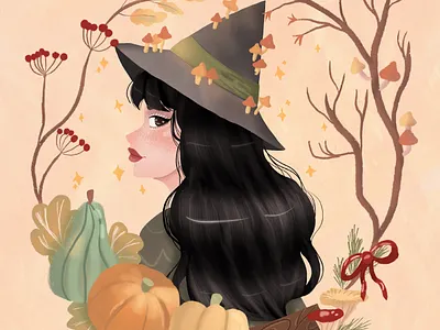 Ведьма branding design graphic design illustration typography ui ux vector web ведьма грибы осень прокриэйт растровая графика тыква хэллоуин