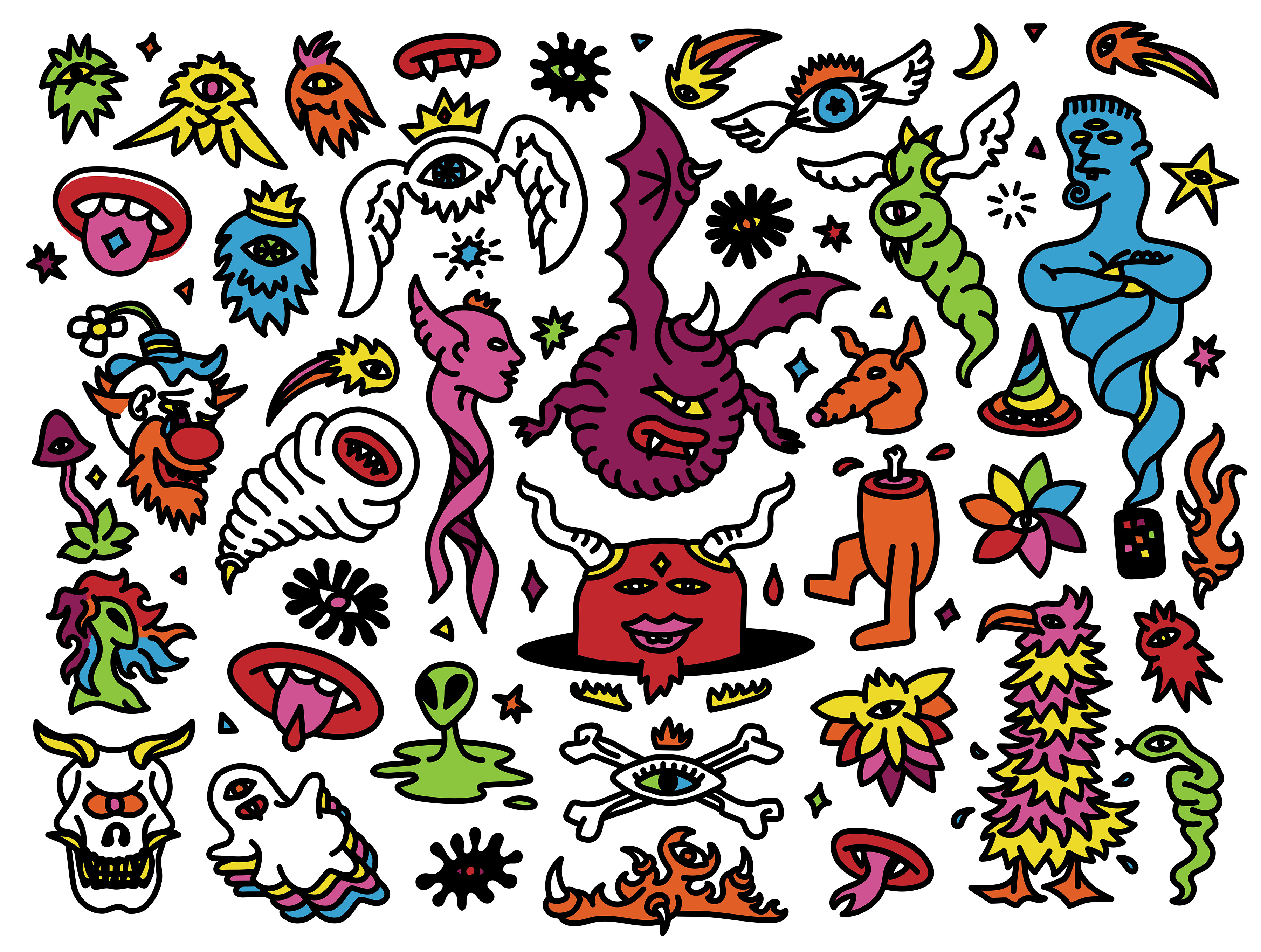 Mystical Monsters pt.1 alien angel cartoon demon design devil doodles ghost graphic design hand drawn hand made illlustrations illustration lsd minimal monster monsters psychedelic trippy vector