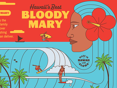 Hawaii's Best Bloody Mary - Detail beverage bloody mary boat canoe fish flat hawaii hawaiian hibiscus ocean packaging palm surf surfer surfing tree vector wave waves woman
