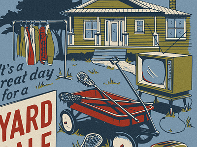 Southern Lacrosse — Yard Sale apparel design house illustration illustration lacrosse merch design red wagon retro television texture toaster vintage yard sale