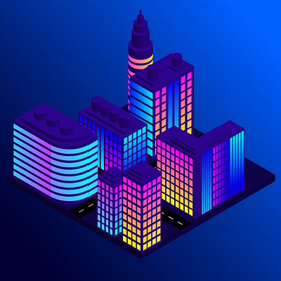 3D Neon Illustration of a city design digital art illustration vector