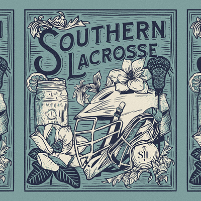 Southern Lacrosse — Woodcut Style illustration lacrosse linocut magnolia retro southern sweet tea texture vintage wood block printing woodcut