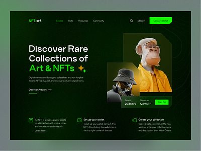 NFT Marketplace Website Header binance bitcoin blockchain crypto art crypto wallet cryptocurrency digital art digital asset ethereum hero section mft web design nft nft collection nft ui nft website nftart nftmarketplace token web header