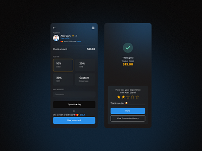 Tips app app apple pay bank card card feedback mobile app pay profile qr qrcode rating tip tips transaction ui ux