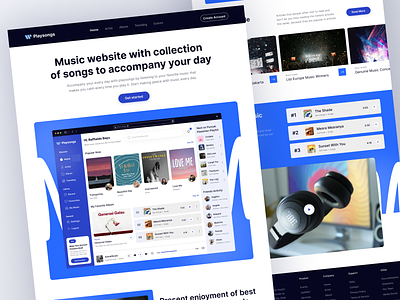Landing Page - Playsongs concert landing page music listen music music music app music player music portal music streaming playlist playsong podcast podcast website singing song streaming sound spotify streaming track web design website music