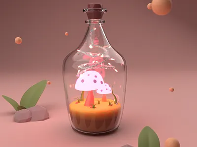 Mushroom 3d bottle decorative light 3dart blender3d blenderrender cyclesrender light3d mushroom3d