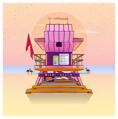 Miami Beach adobe illustrator art deco beach design editorial illustration illustration miami miami beach ocean sand sea sunset vector wacom