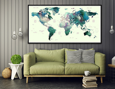 Anniversary Push Pin World Map Art Large World Map Travel Poster