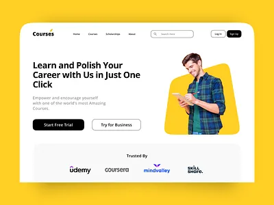 Courses - Web Shot black clean clean design courses creativity deisgn figma hero section minimal ui ui design ux web web page yellow