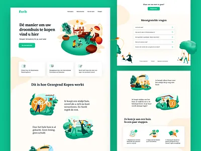 Norib Website 2d colorful financial growth house illustration islamic safety sketch wireframes