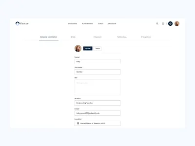 Educath: Personal Information Interaction components configuration dash data management data table design desktop editor form hover interface manage management report saas dashboard setting settings setup ui ux