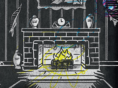 Fireplace art creepy fireplace halftone haunted house illustration procreate retro texture urn