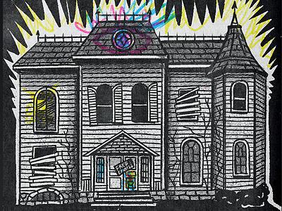 Haunted House art creepy digital art drawing halftone halloween haunted house house illustration procreate retro texture
