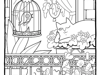 Cats coloring pages cartoon cat coloring pages cute flowers illustration vector
