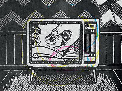 Slice art digital art drawing halftone illustration procreate retro surreal television texture un chien andalou