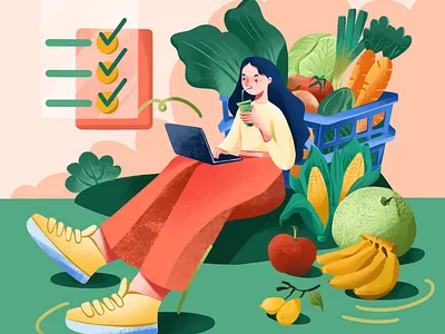 Health Grocery Store - Illustration 2d branding brush character illustration design digital illustration food fruit full color graphic design health health food illustration marketplace procreate store ui vegetable