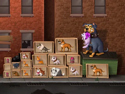 Save the cat! cartoon cat character digital painting dog game illustration
