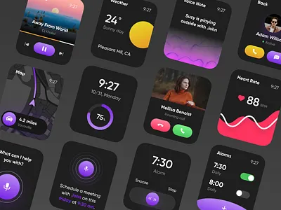 Apple watchOS UI - Dark Mode alarm apple watch bold concept dark digital fitness health ios light map music profile rebound smart watch user interface voice note watch ui watchos weather