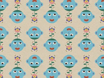 Friend of the Bees Pattern camping flower illustration illustrator nature outside pattern person photoshop plant smile