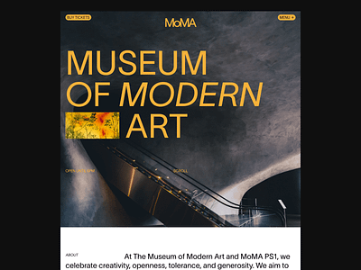 MoMA Landingpage Hero Header Rebranding Concept | Museum big image clean design header hero header hero section landing page minimal modern art moma museum typography ui ui design ux ux design web web design website yellow