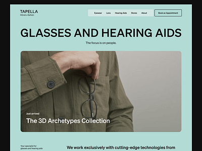 Tapella Hero Header Redesign | Eyewear and Hearing Aids blue clean color header design eyewear eyewear landing page full color background hearing aids hero header hero section landing page minimal typography ui ui design ux ux design web web design website